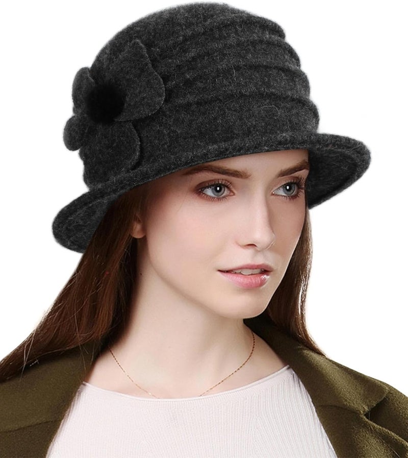 Sumolux Women Beret Hat French Vintage Floral Wool Dress Cloche Classic Winter Hat 1920s - Image 1